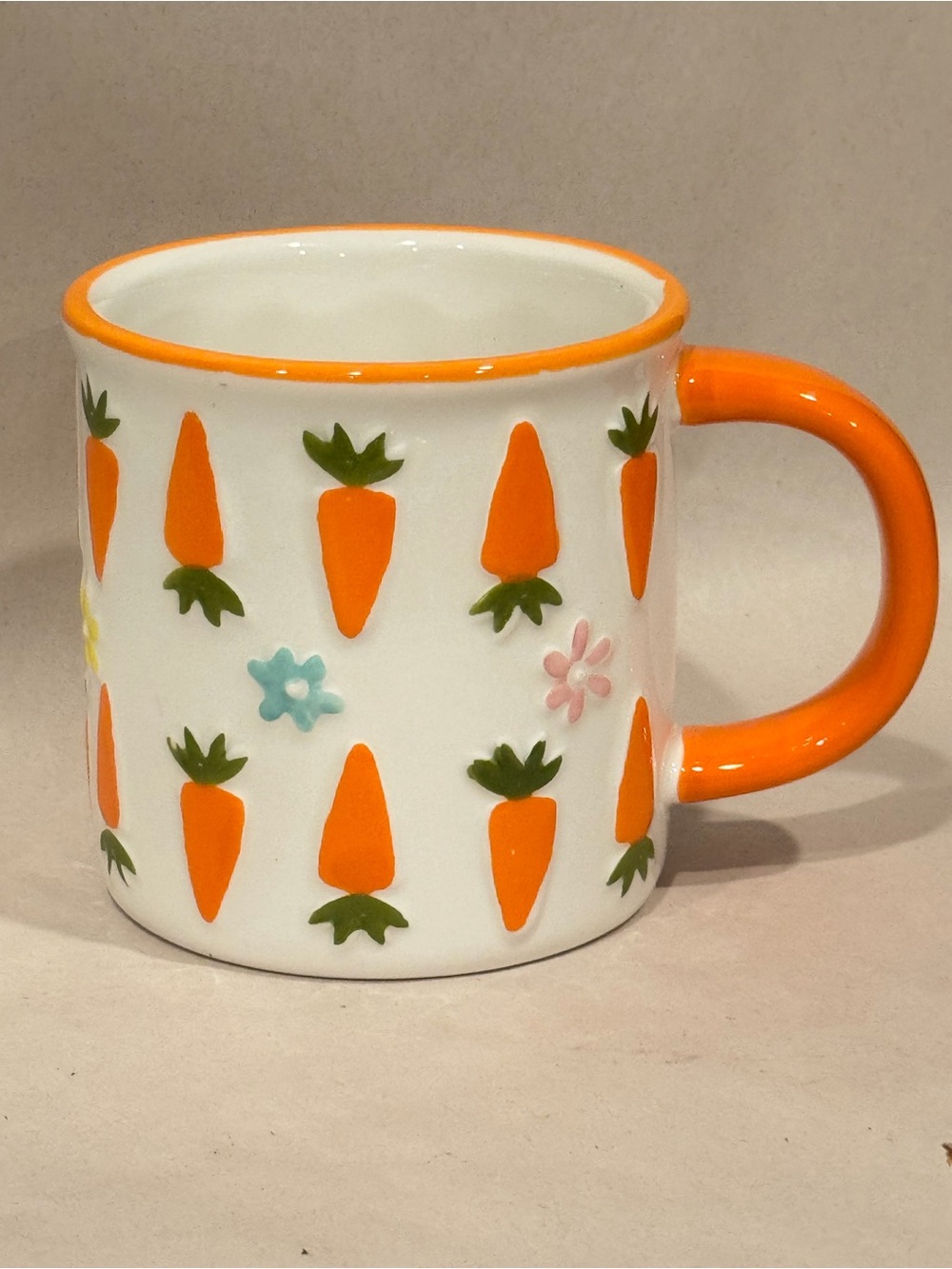 Lang CARROTS & FLOWERS Ceramic Mug, Orange, Easter, Spring, Garden, 3.75”